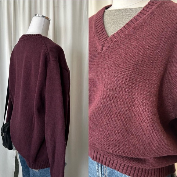 L.L. Bean Burgundy V-neck sweater 100% Cotton. - Picture 7 of 8